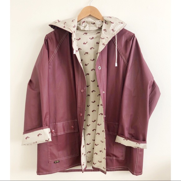 aqua sheen Jackets & Blazers - Aqua Sheen Vintage Reversible Whale Rain Coat L